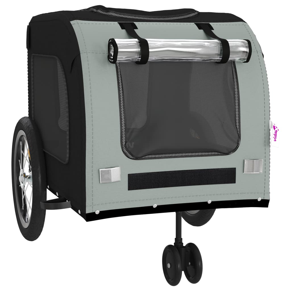 vidaXL Reboque para Bicicleta para Animais de Estimação em Tecido Oxford Preto e Cinza