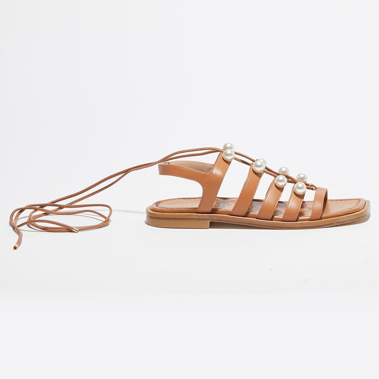 Stuart Weitzman Sandales en Cuir Goldie Lace-Up camel