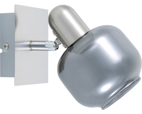 Wandspot FLAIR, 1-lichts, ijzer/nikkel/satijn finish, gerookt glas