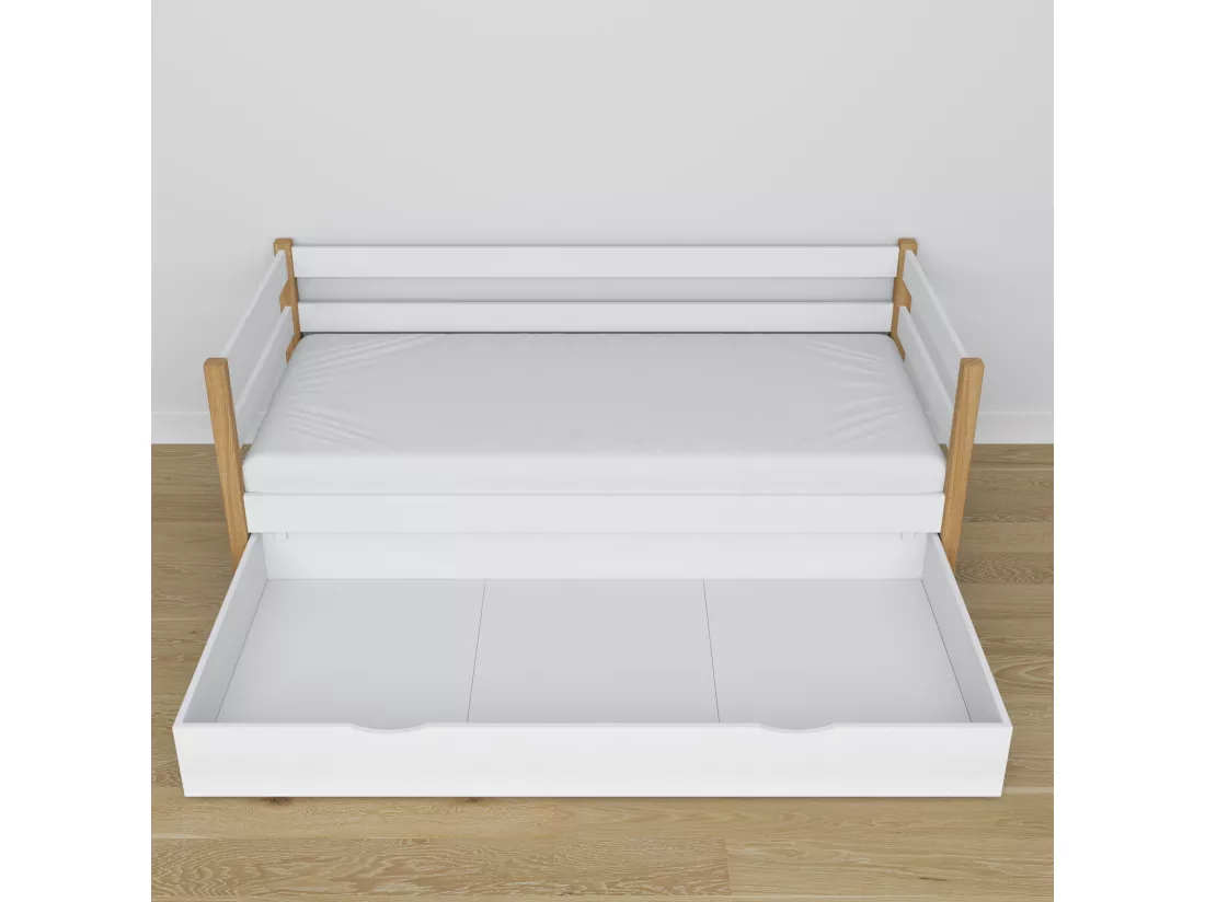 Lit banquette en bois - avec tiroir N01 Blanc / Chêne Naturel 80x200