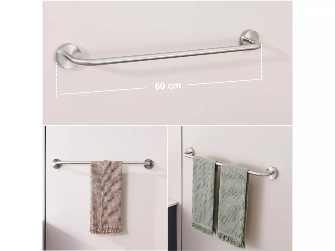Colonne Douche Thermostatique Chromé,Système Douche Corps en Laiton Hauteur Réglable+60cm Porte-Serviettes Salle Bain Auto-adhésif/ Perçage en Inox