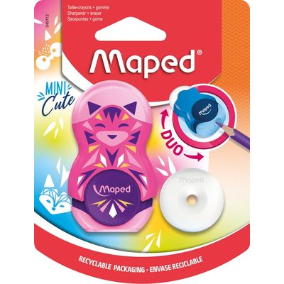Maped Loopy Mini Cute - Taille crayon gomme 2-en-1 (blister) - 1 trou - disponible dans différentes couleurs