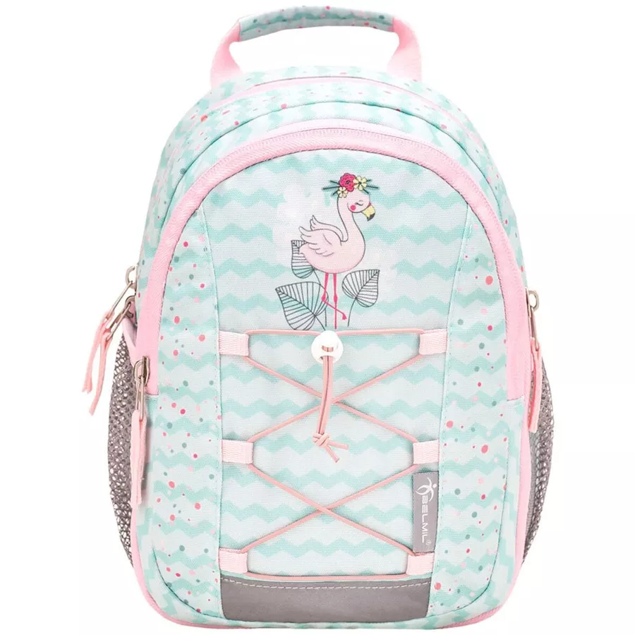 Belmil Kindergartenrucksack Mini Kiddy Kindergartenrucksack für 1-3 Jährige Kinder mit Brustgurt Little Flamingo