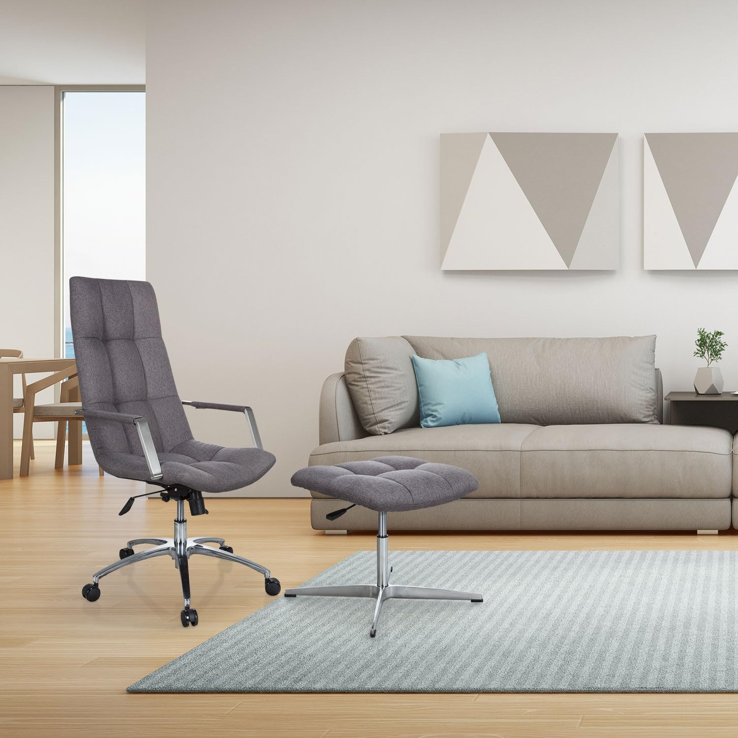 hjh OFFICE 670934 Retro Hocker SARANTO Stoff Grau Home-Office Sitzhocker höhenverstellbar