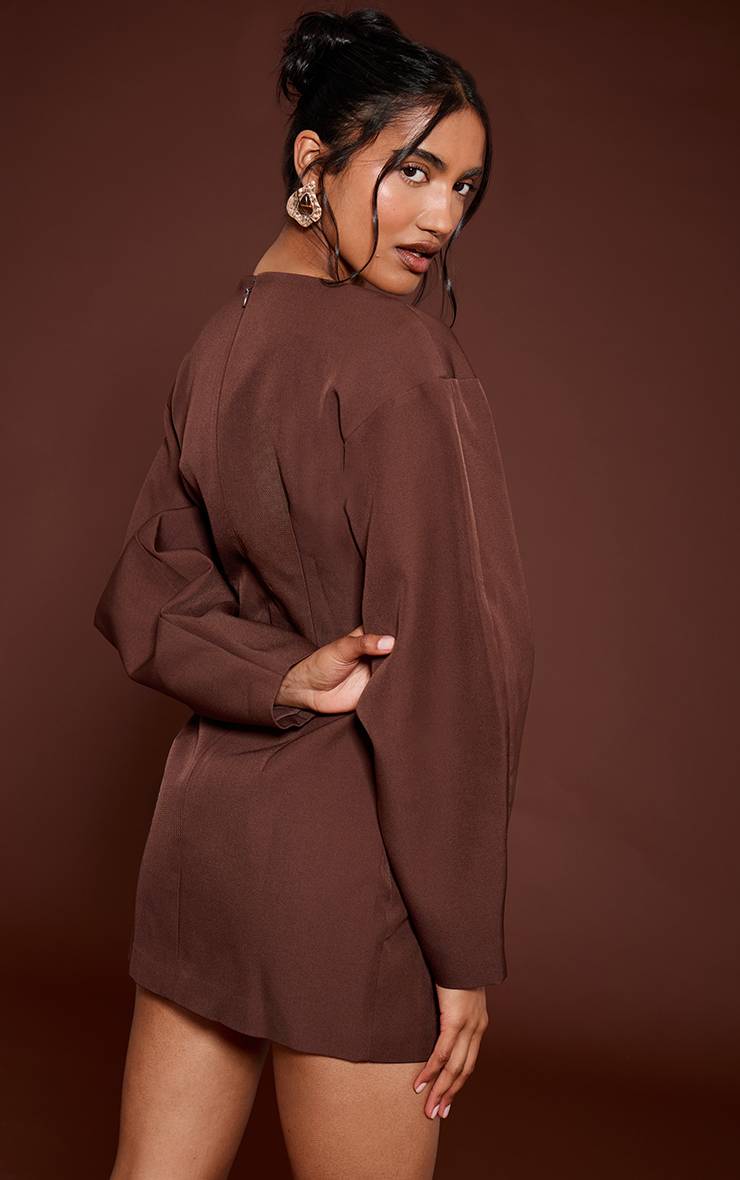 Chocolat Robe Blazer Cintrée À La Taille Avec Manches Cocon