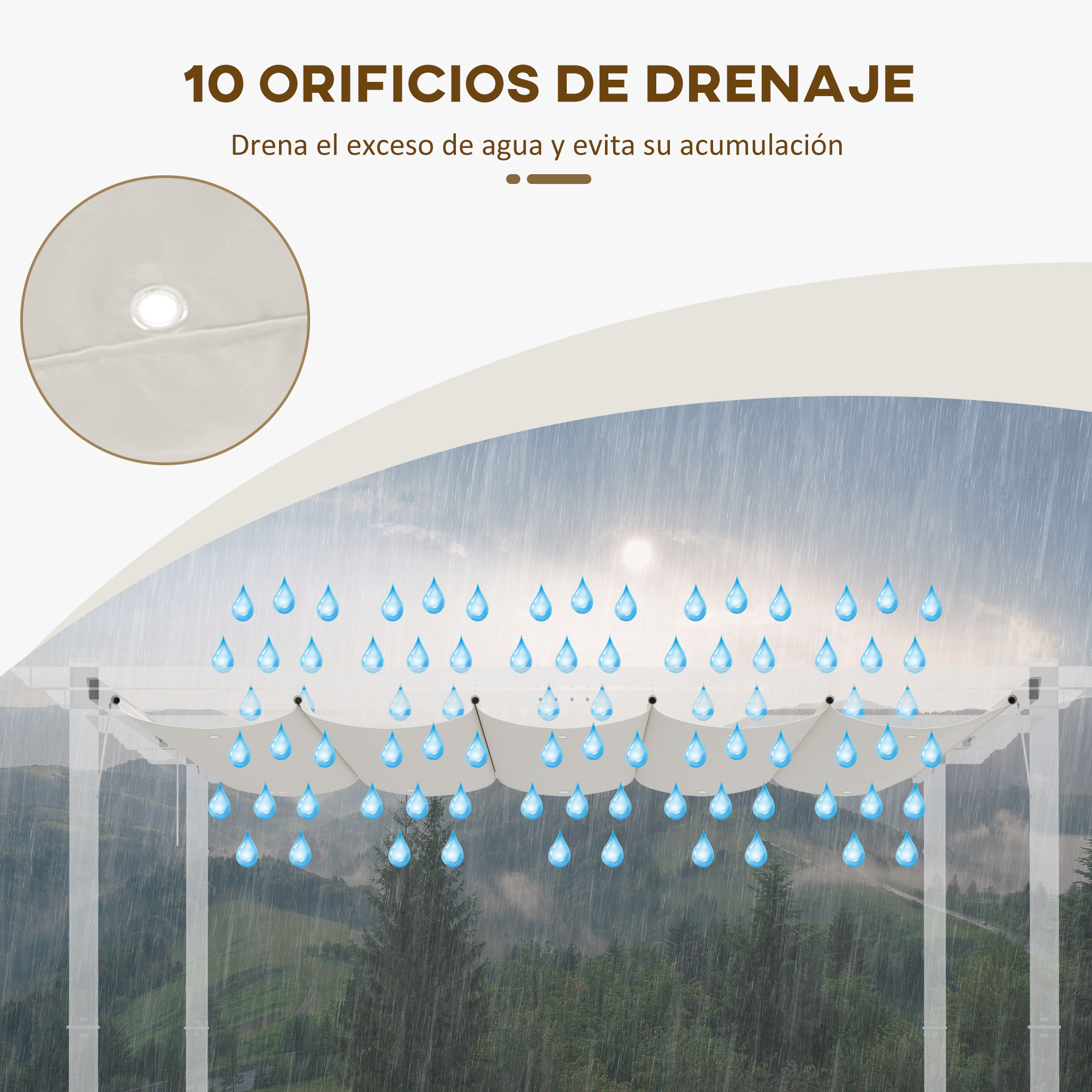 Cobertura retrátil Outsunny para pérgola, 2,5 x 2,55 m, para guarda-sol, toldo de tecido para gazebo de jardim com 10 orifícios de drenagem, cor creme.