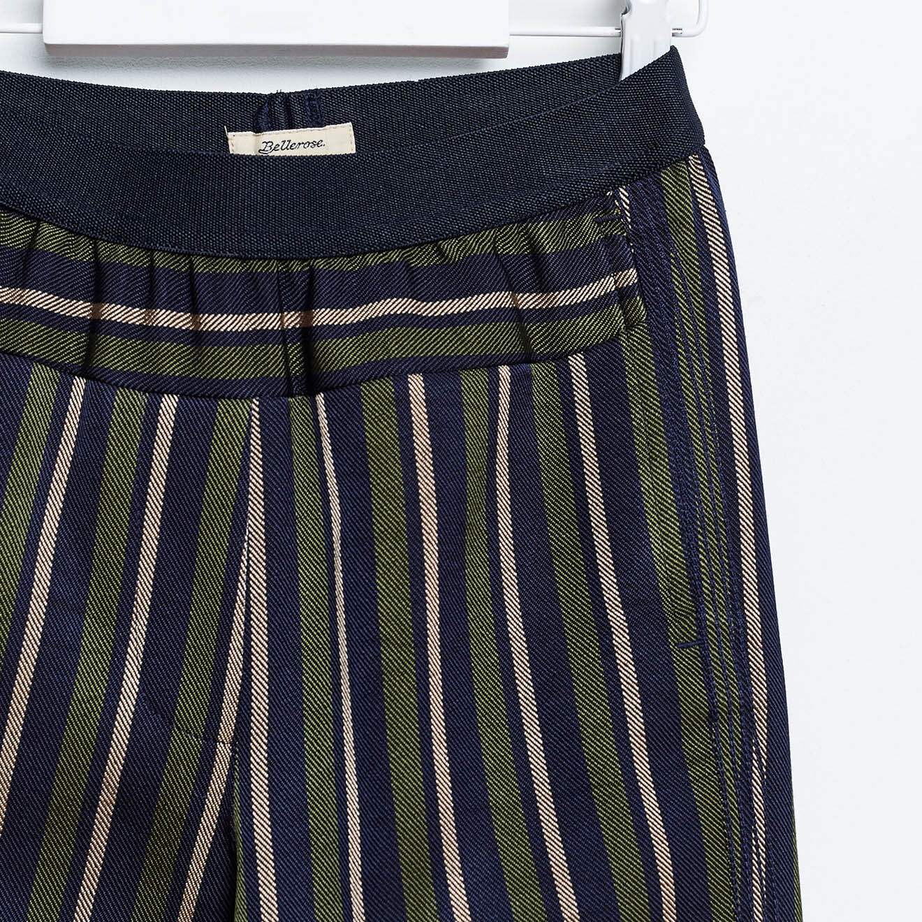 Bellerose Pantalon droit Laroux à rayures vert/bleu marine/beige
