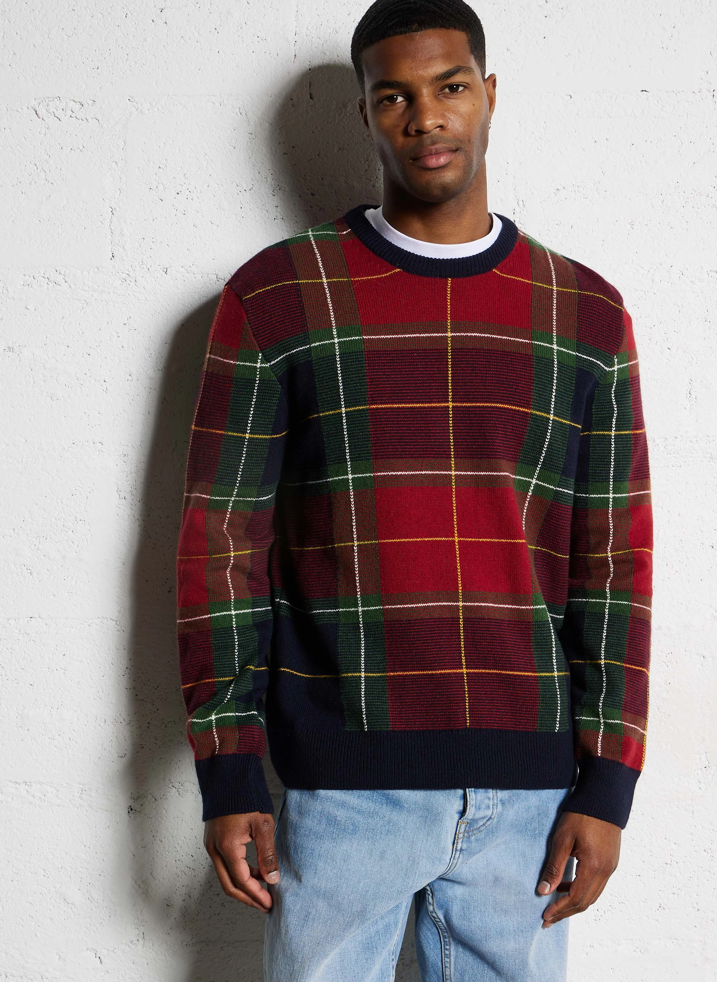 Pull droit en coton bio mélangé imprimé | Bleu