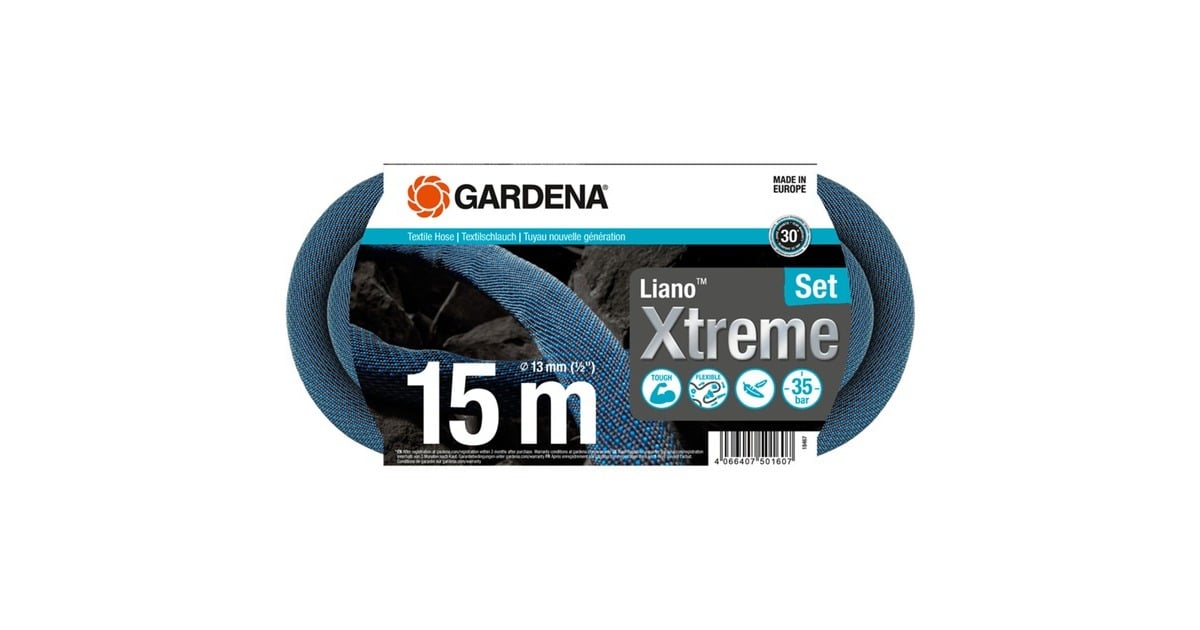 GARDENATextielslang Liano Xtreme 15 m Set  (Donkergrijs/oranje)