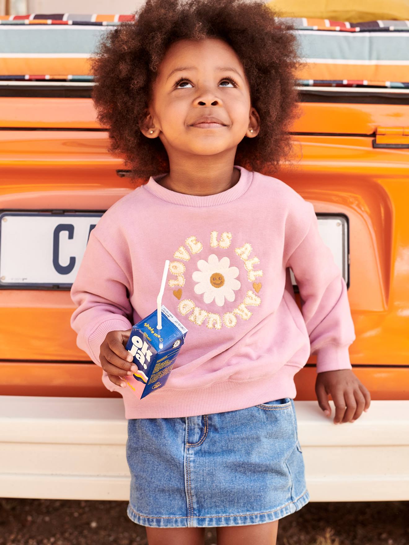 Blusa de moletom lilás com estampa de flores e cachos para meninas