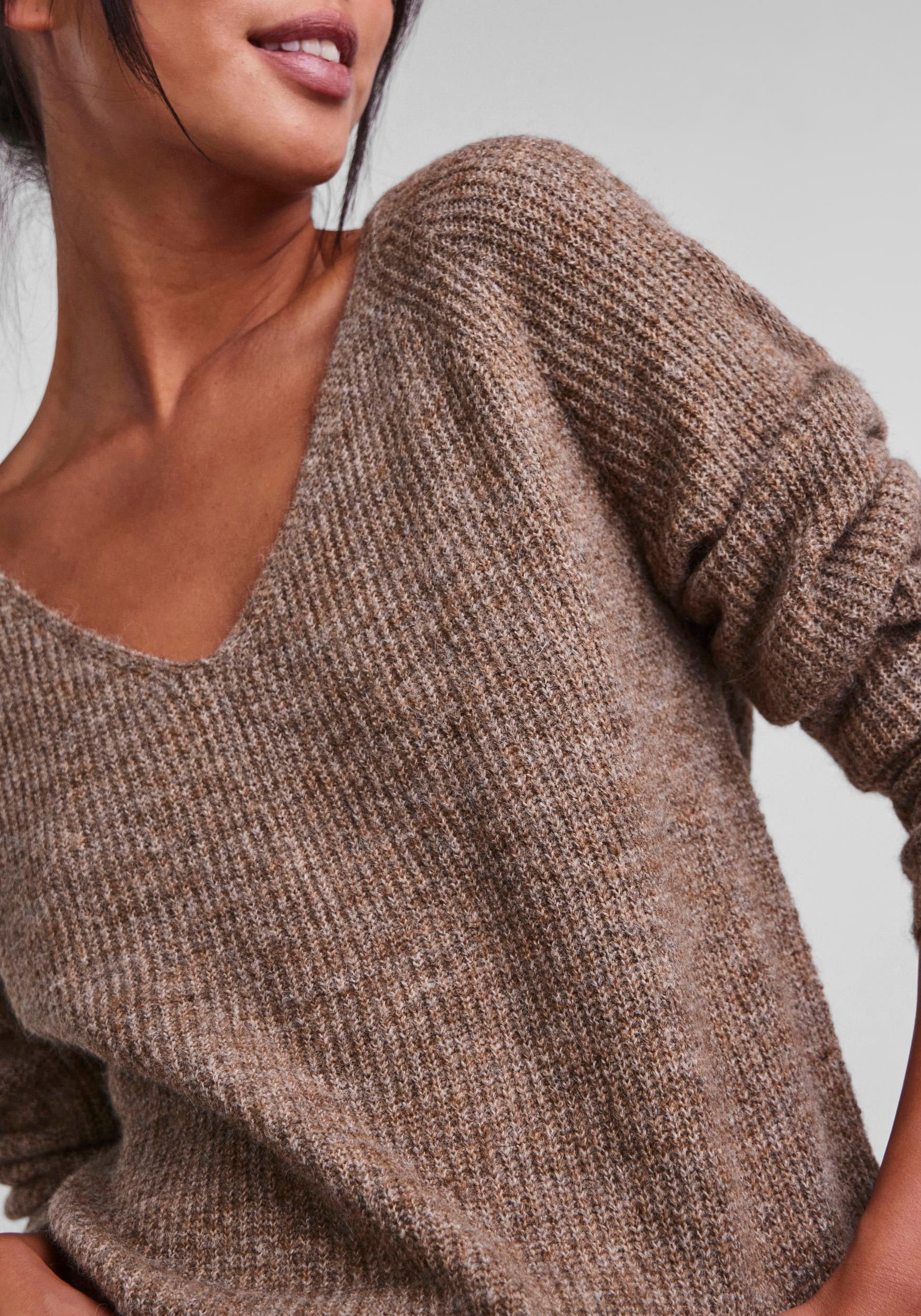 pieces V-Ausschnitt-Pullover »PCELLEN LS V-NECK KNIT NOOS BC«, mit Wolle