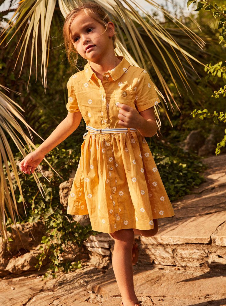 Robe chemise jaune à fleurs