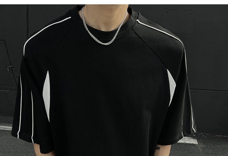 Omozando - Oversized T-shirt met ronde hals, elleboogmouwen en kleurblokken