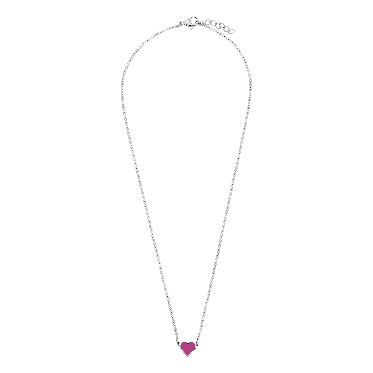Stalen ketting met hart emaille fuchsia