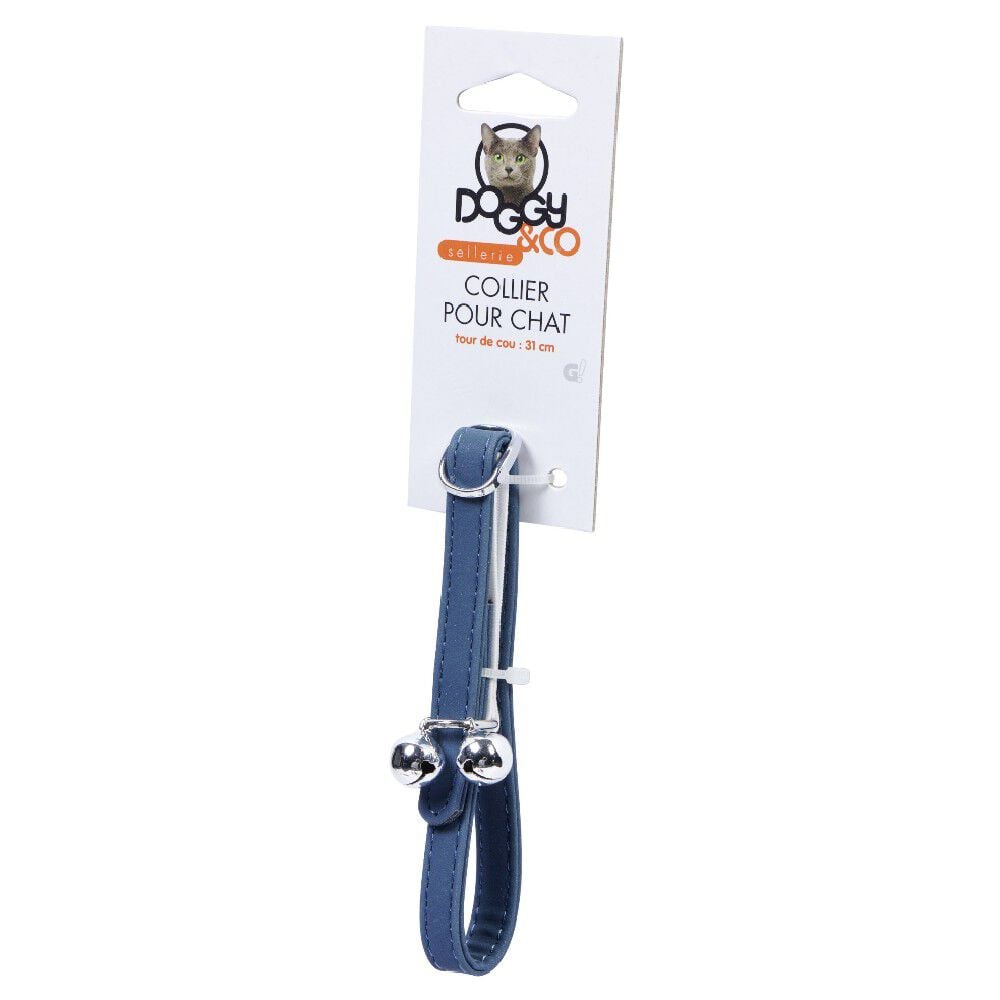 Collier pour chat avec grelot bleu gris argenté