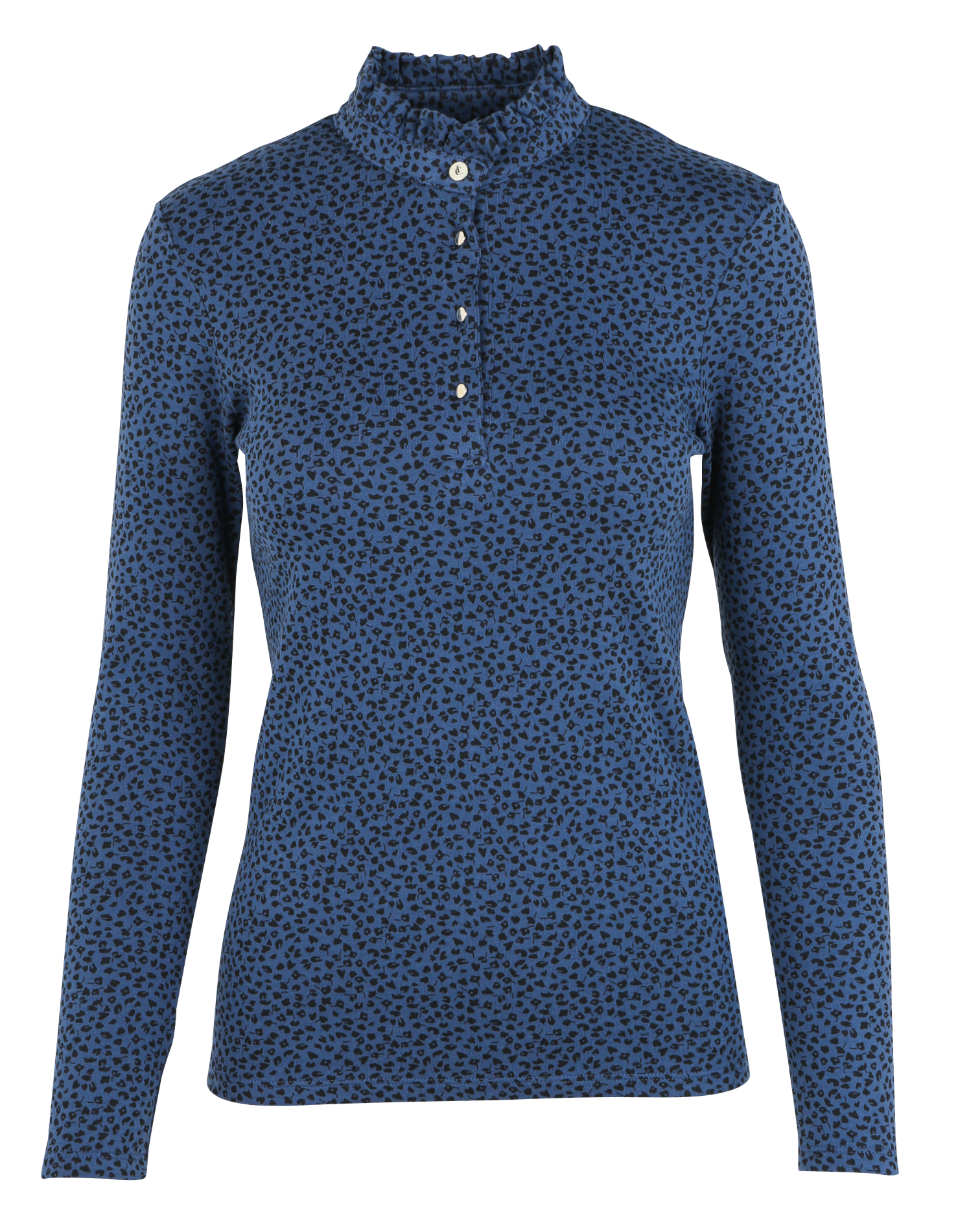 Tee-shirt col victorien imprimé en coton| Bleu