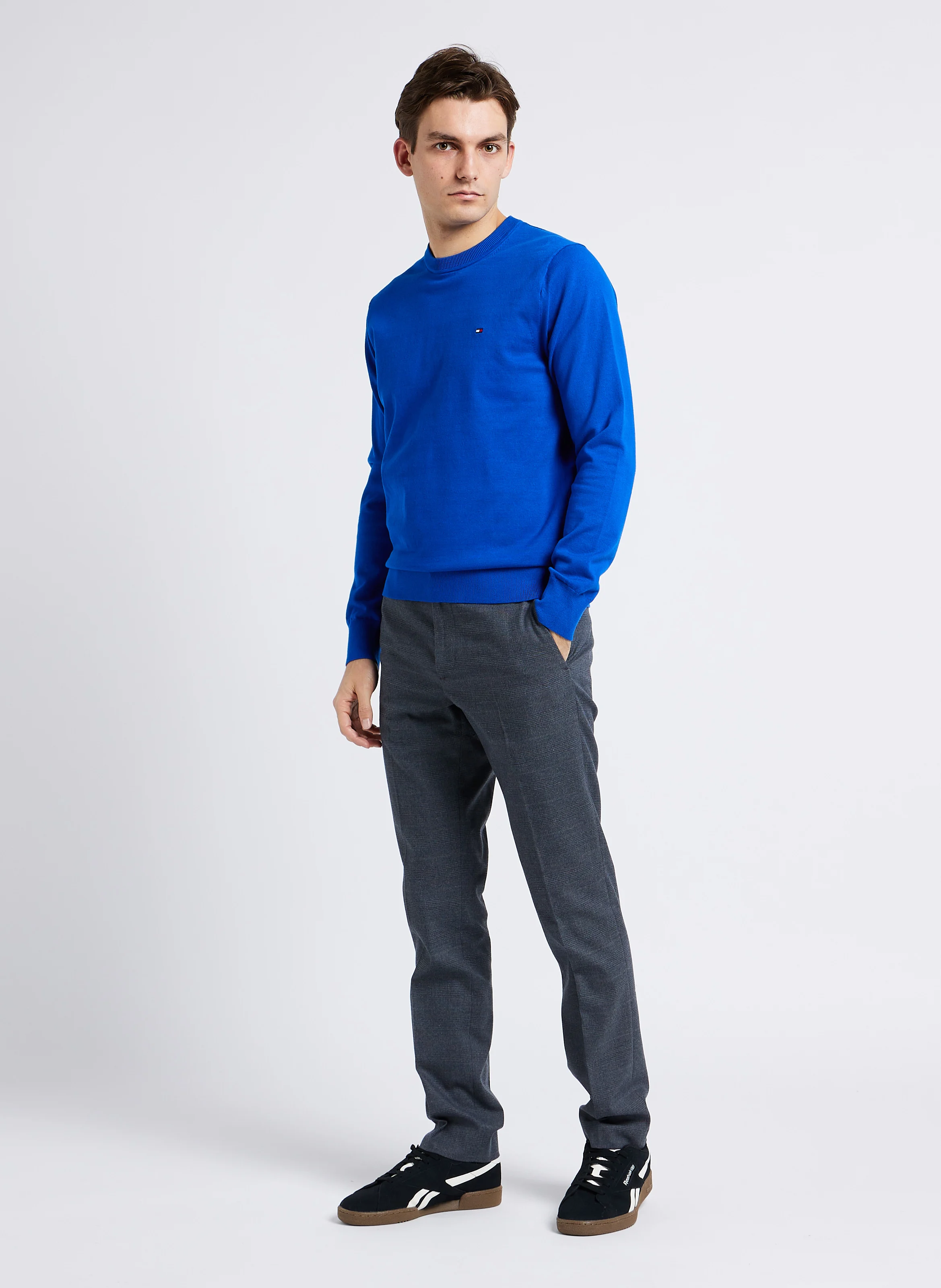 Pantalon de costume droit en coton mélangé | Bleu