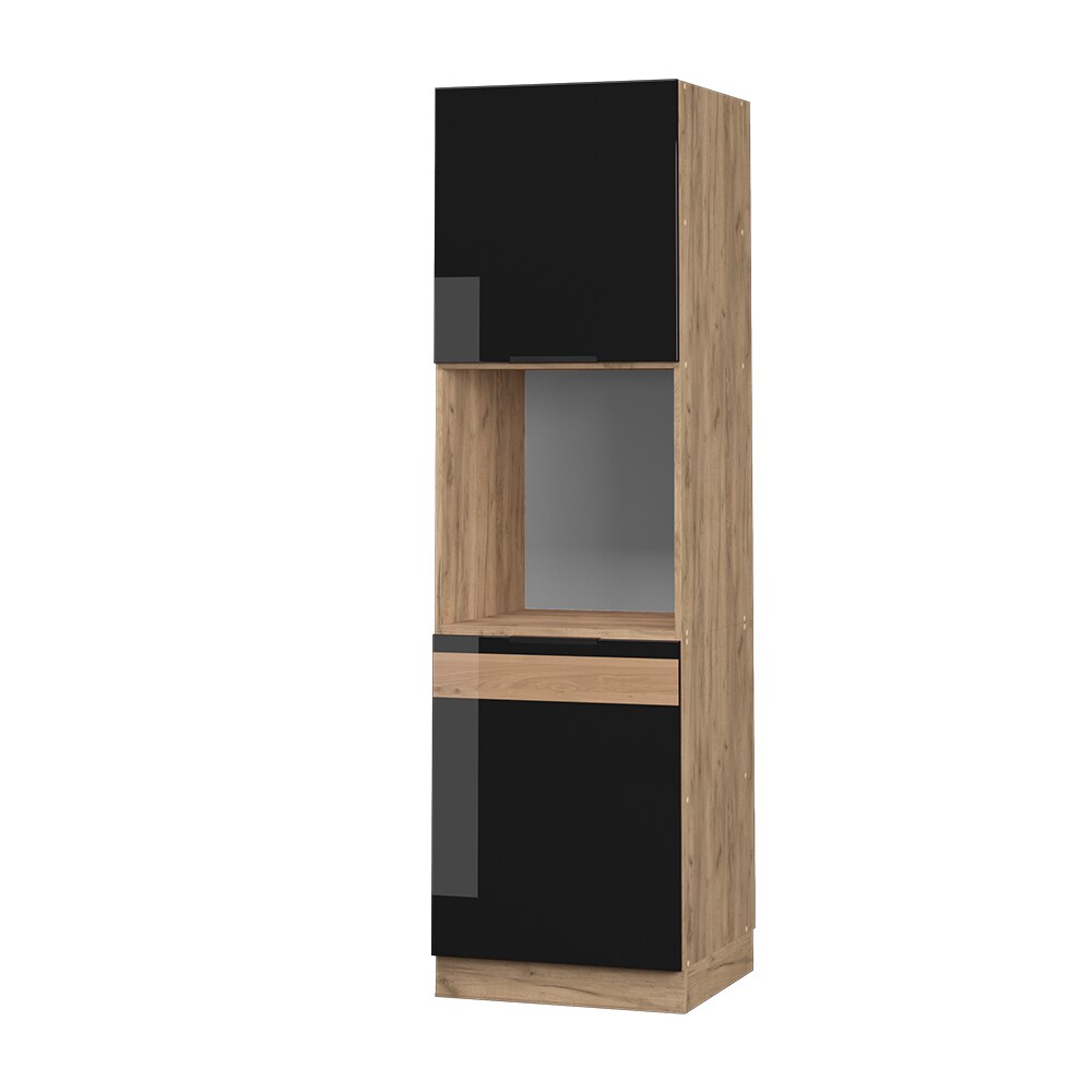 Vicco Herdhochschrank Küchenschrank Küchenmöbel Fame-Line Eiche Schwarz 60 cm modern Hochglanz