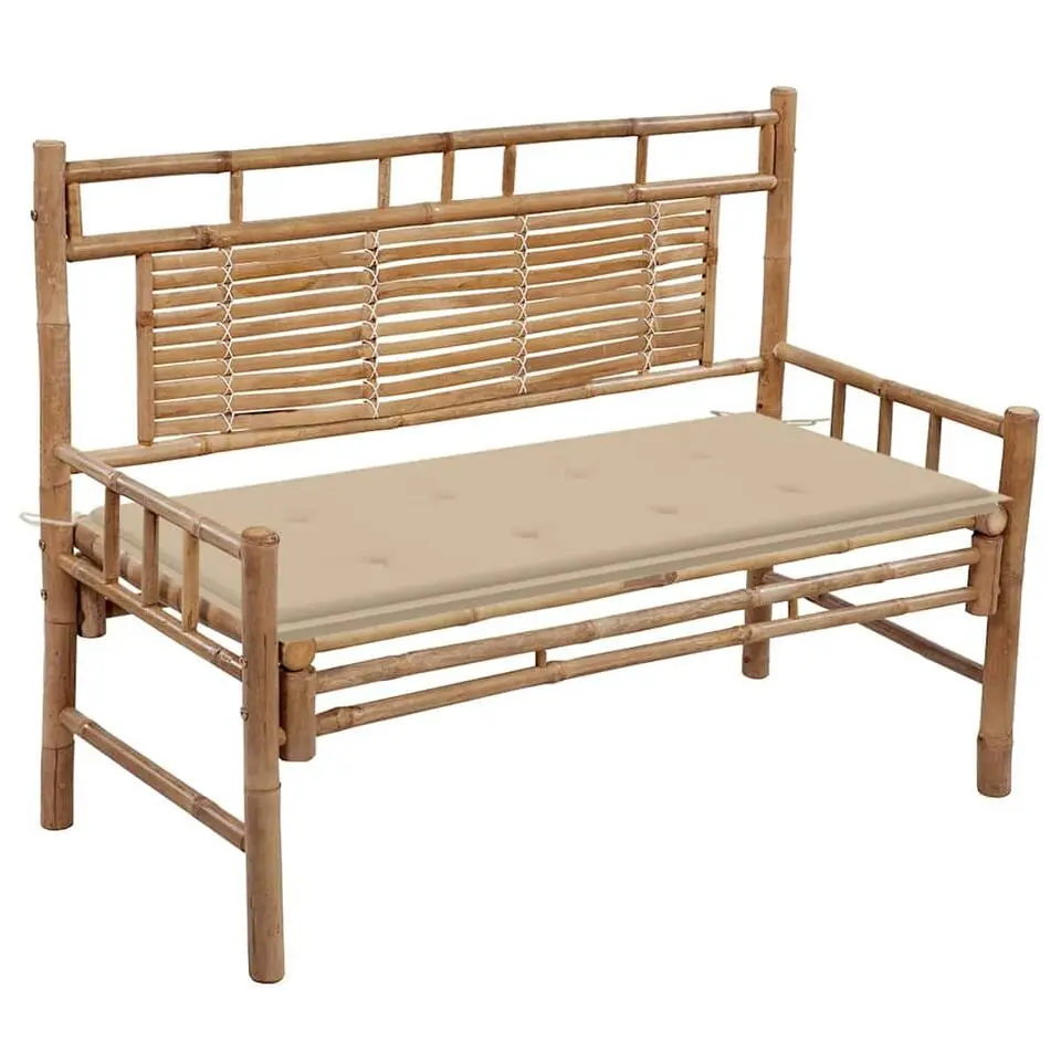 vidaXL - Tuinbank - Beige - Bamboe - 120 cm - Met kussen