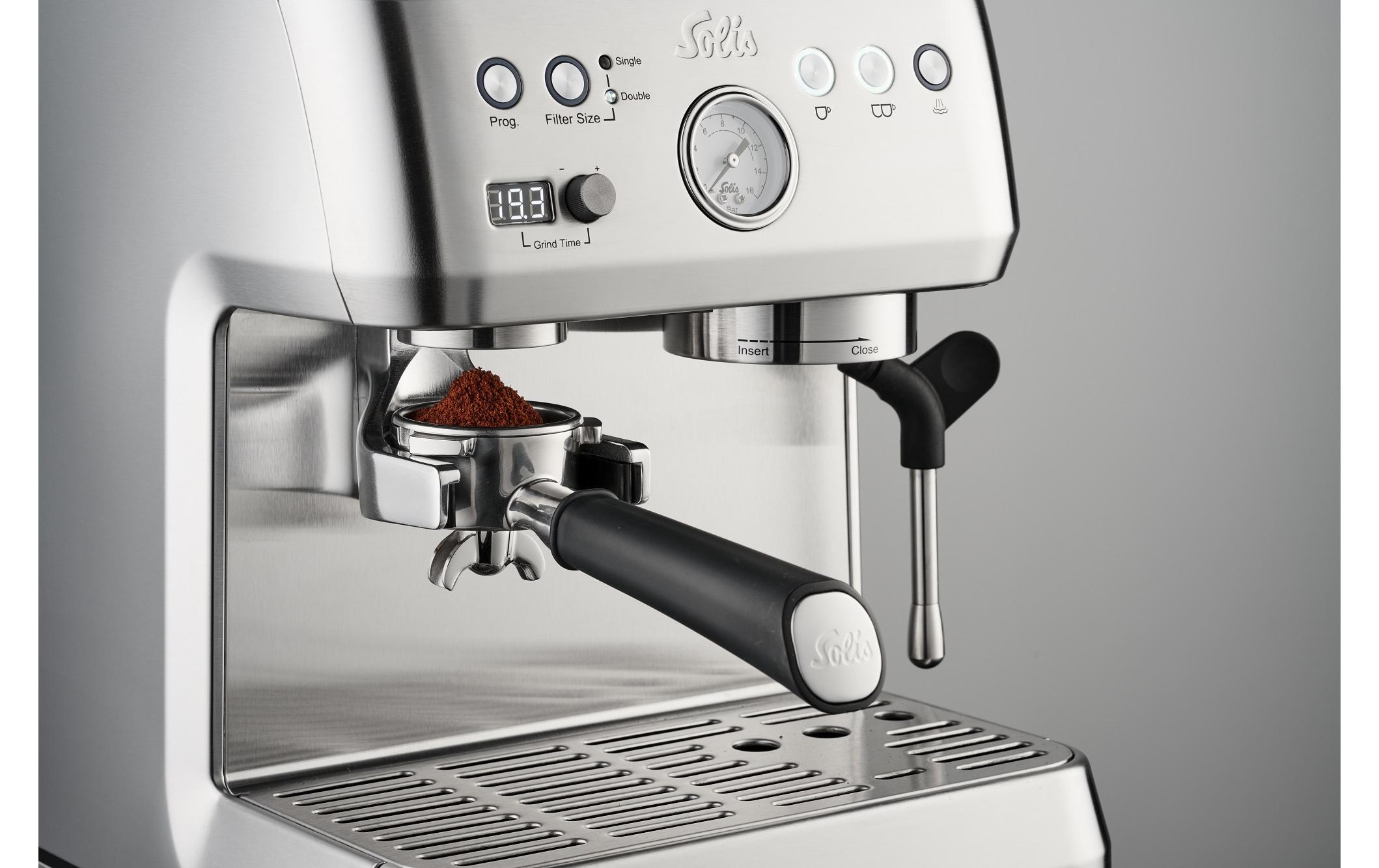 Siebträgermaschine Grind & Infuse Perfetta Silber<br>Voll ausgestattete Espressomaschine mit geräuscharmem, eingebautem Mahlwerk,