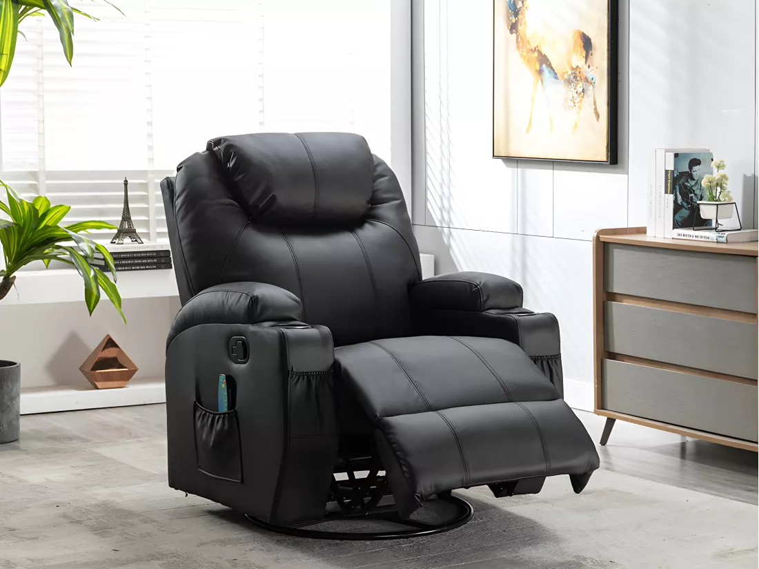 Fauteuil massant SILVANO en simili - Noir
