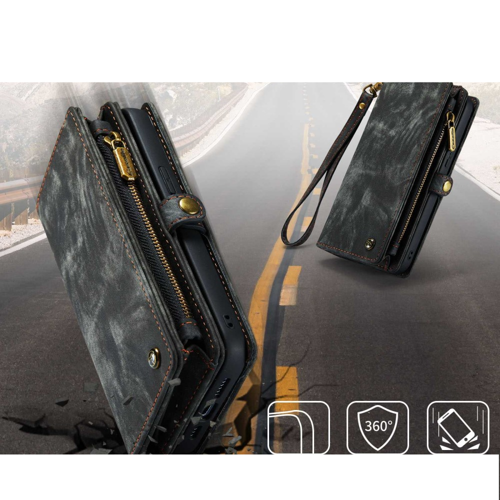 iPhone 14 Pro 2in1 Leder Tasche   Magnet Hardcase Karten Etui - Schwarz