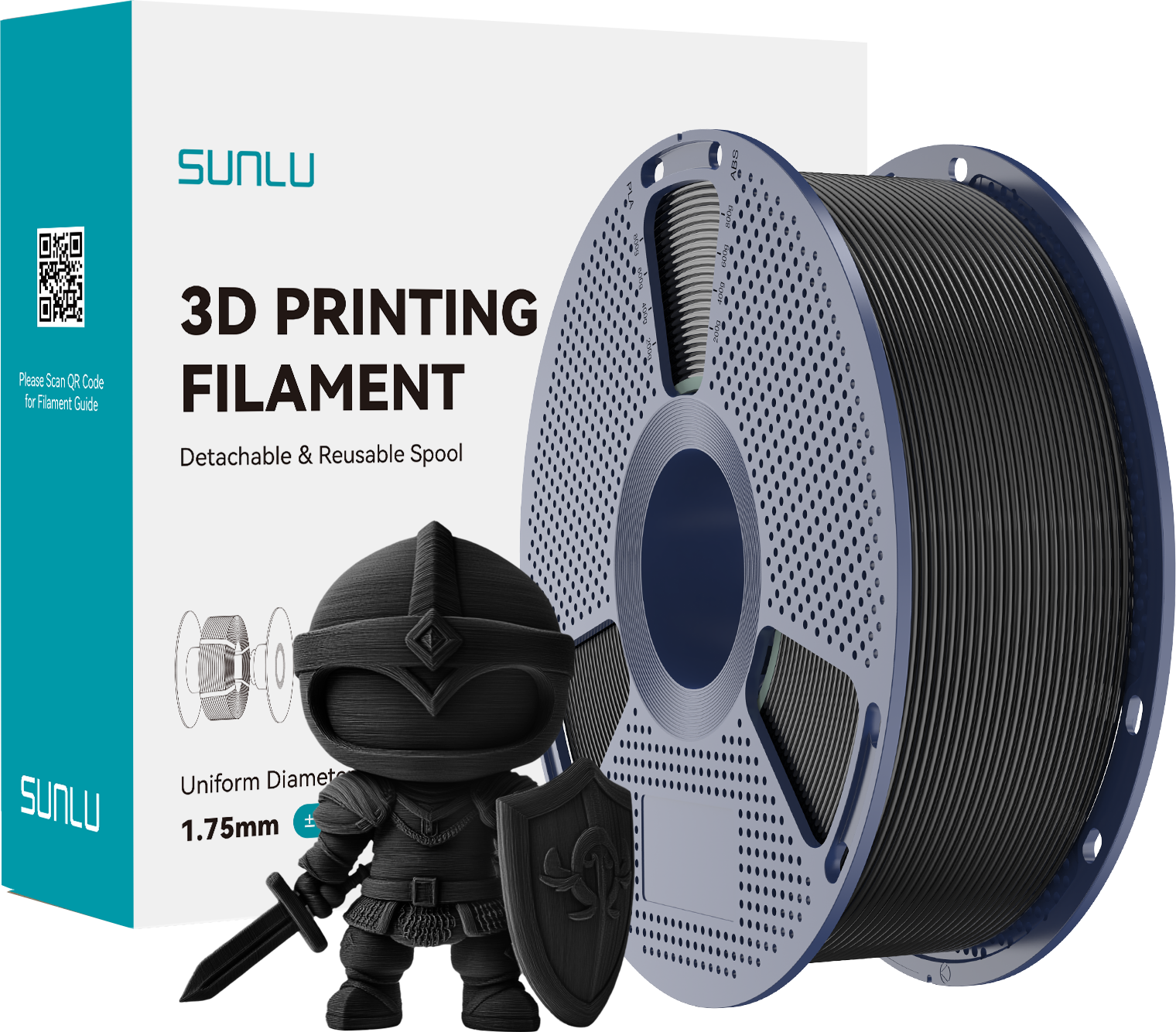 SUNLU  PLA+ Black, 1,75 mm / 1000 g    Modifiziertes PLA Filament mit hoher Zähigkeit