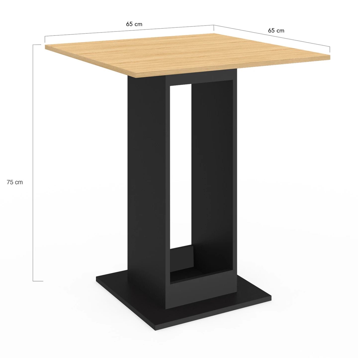 Table à manger carrée ZELIE 4 personnes bois et noir 65 cm