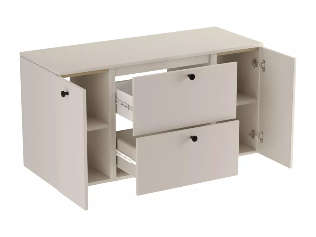 Meuble lavabo WENA, avec 2 portes et 2 tiroirs, fronts lisses, Beti, 120x60x47 cm, Cachemire