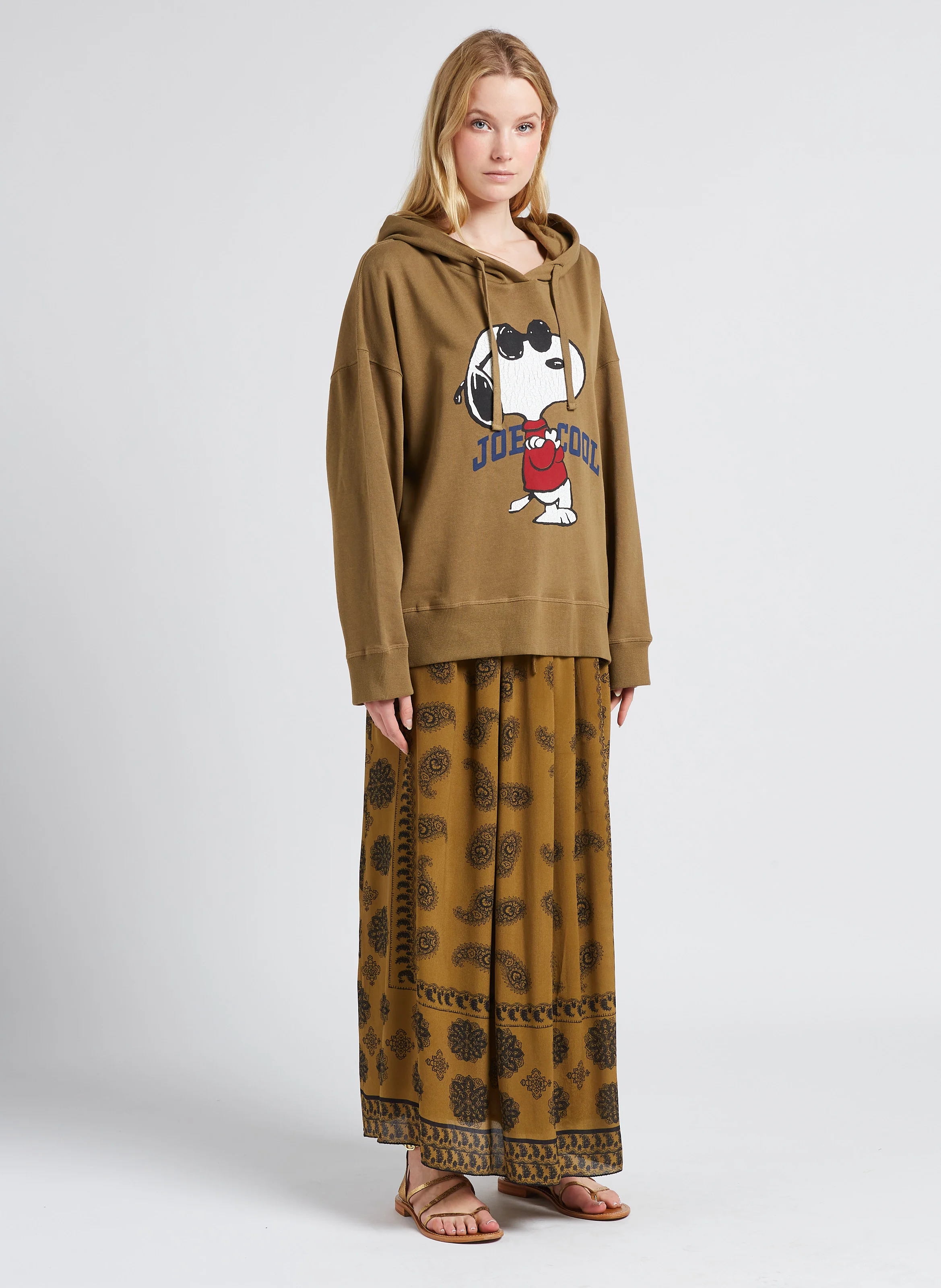 DIMANCHE - Sweat à capuche sérigraphié en coton Swildens x Peanuts| Kaki