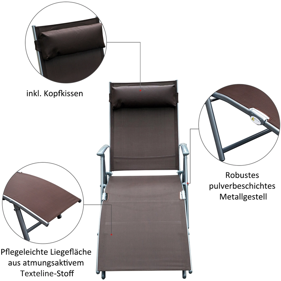 Outsunny Gartenliege mit Kissen braun