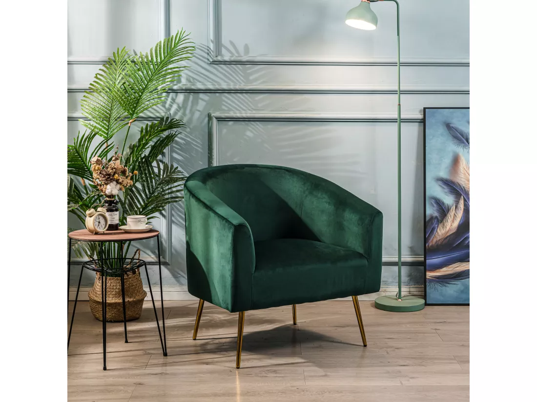 Fauteuil de salon en métal et velours vert style retro