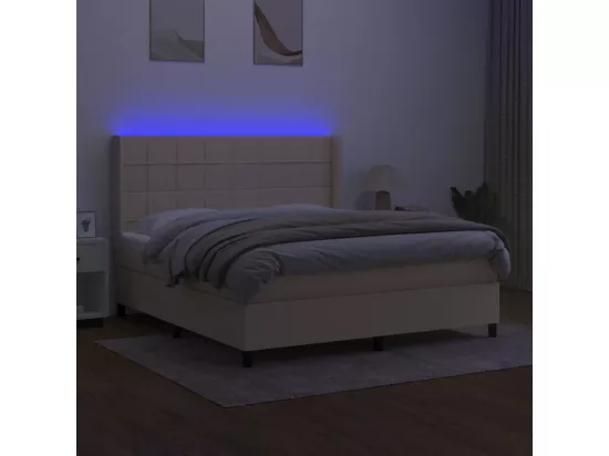 Sommier tapissier avec matelas et LED Crème 160x200 cm Tissu