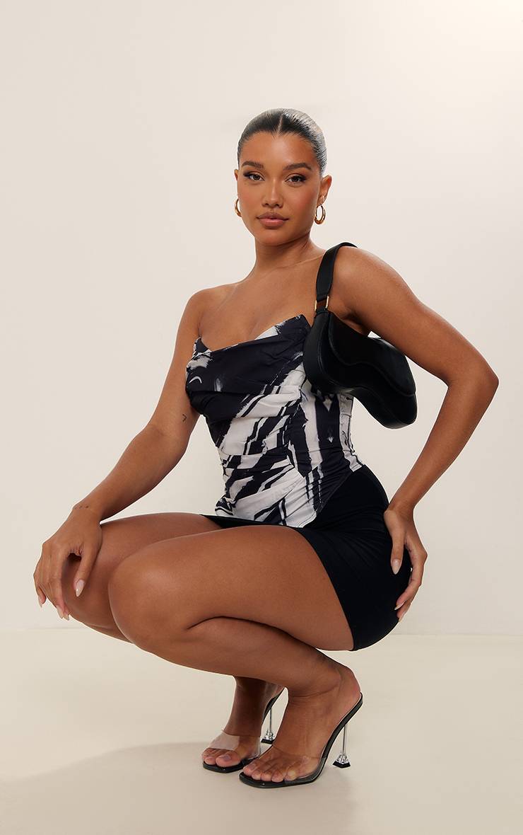 Noir Corset Tissé À Ourlet Pointu Asymétrique