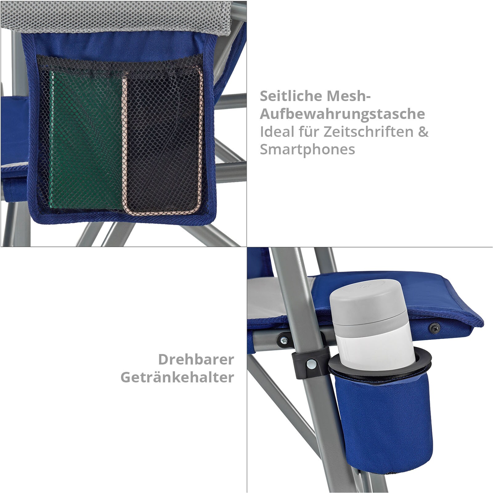 KINGCAMP Camping Falt Stuhl XL Klapp Sessel Garten Outdoor Armlehne Stahl 136 kg Farbe: Black/Light Grey