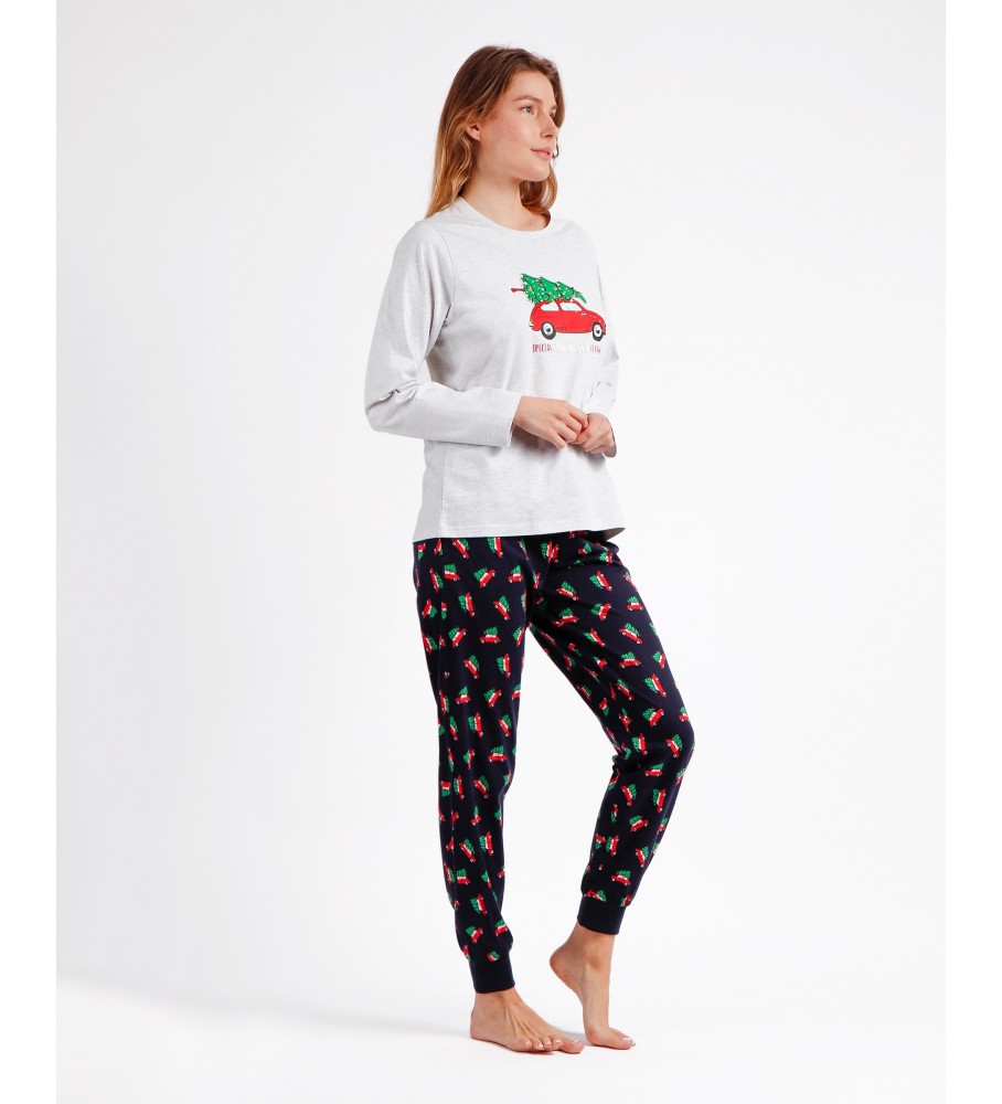Pijama de manga comprida Admas com estampa de árvore de Natal cinza