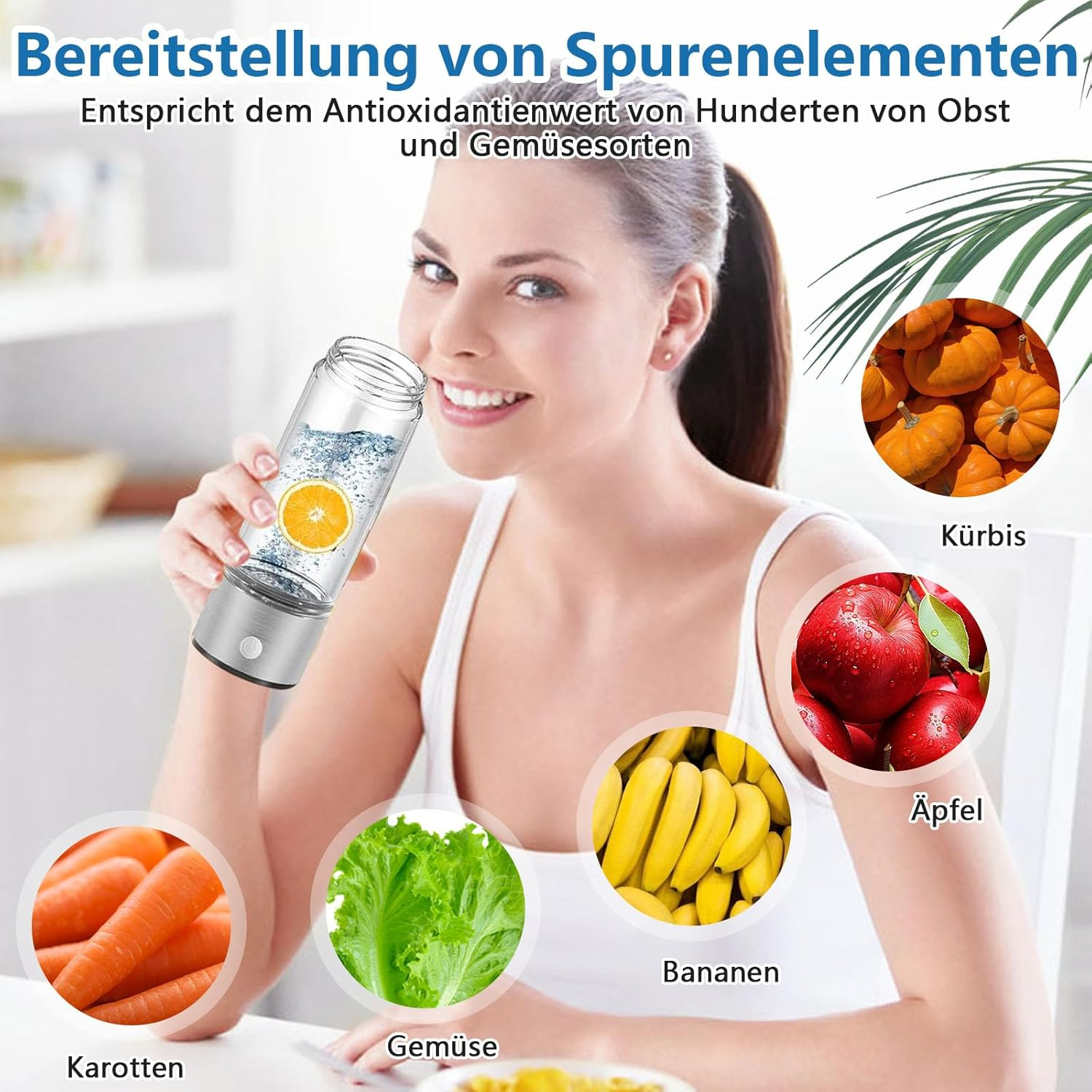 (420ml) Tragbare Wasserstoff Glas Flasche USB Elektrolyse Trinkflasche Hydrogenisator