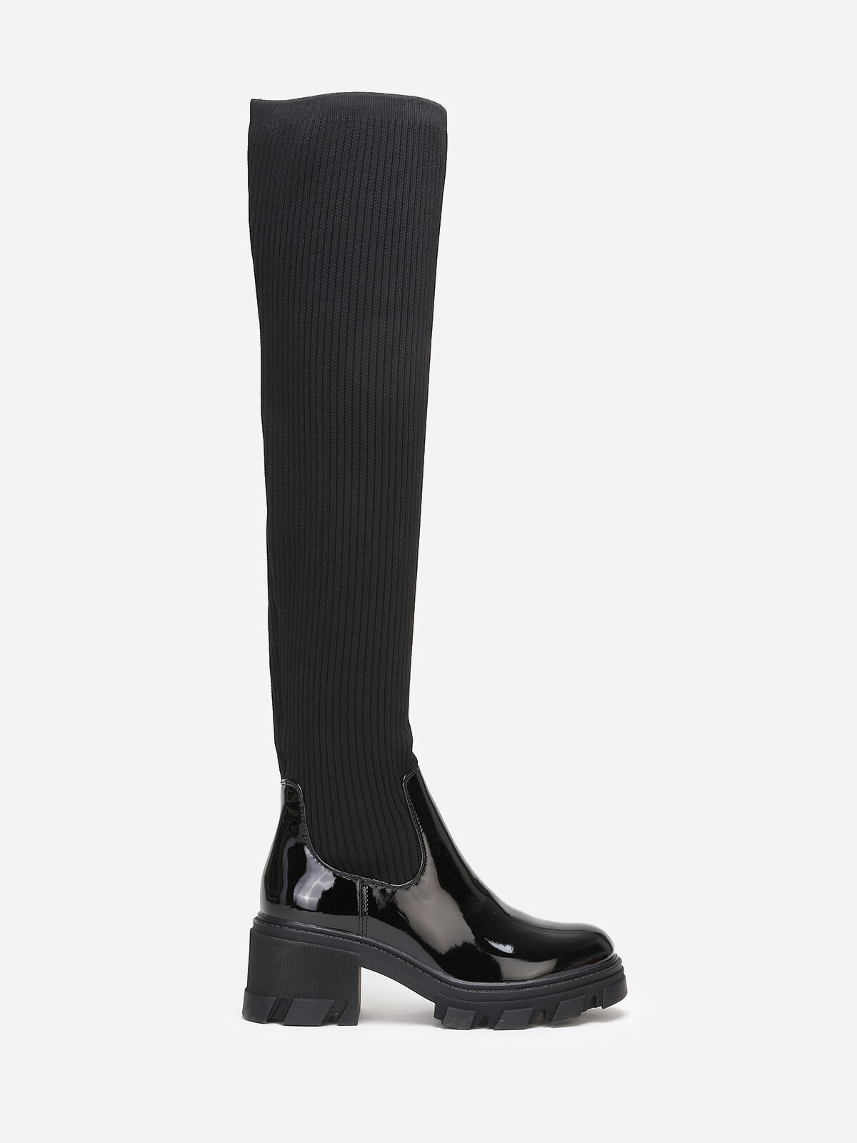 Cuissardes vernies et effet chaussettes- Noir