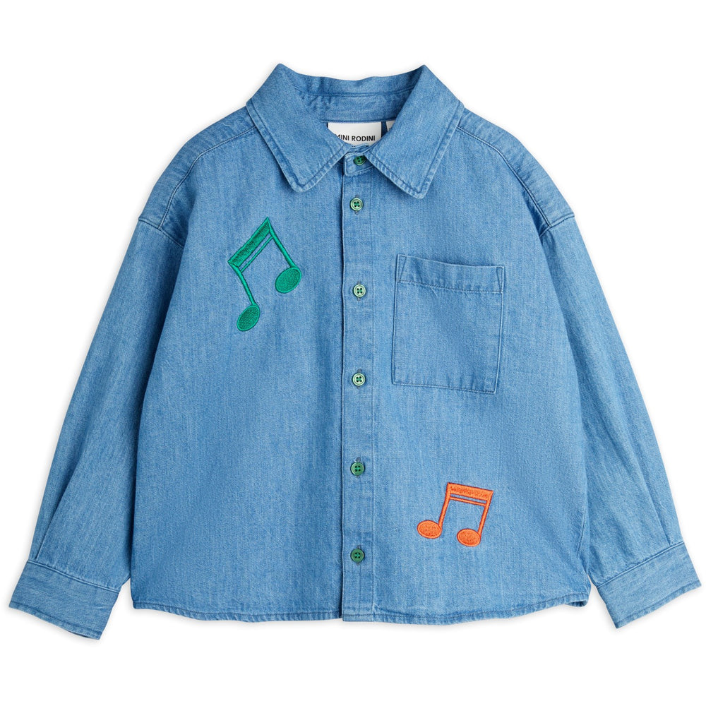 Køb Mini Rodini Blue Note Embroidery Lightweight Denim Skjorte