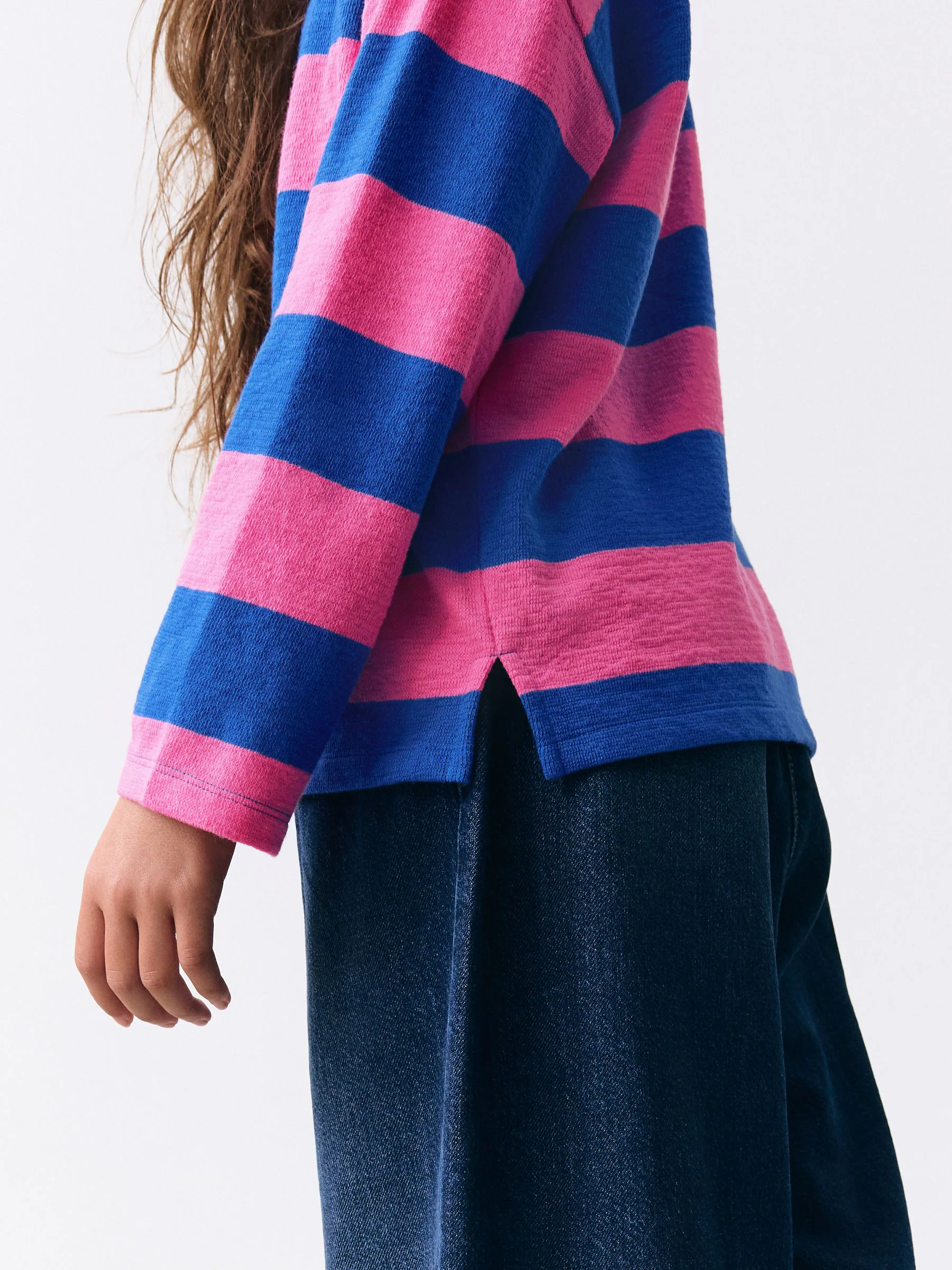 Roze/blauw gestreept - Getextureerde top met lange mouwen (3-16jr)