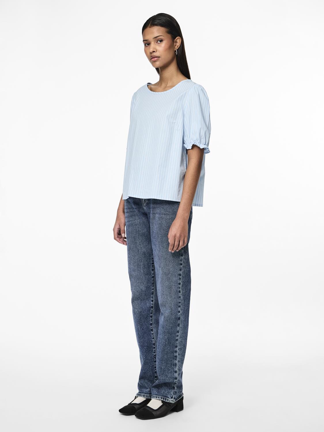 Pieces Pcpenny 2/4 O-Neck Top Camp Mm 4586948 airy blue bright white