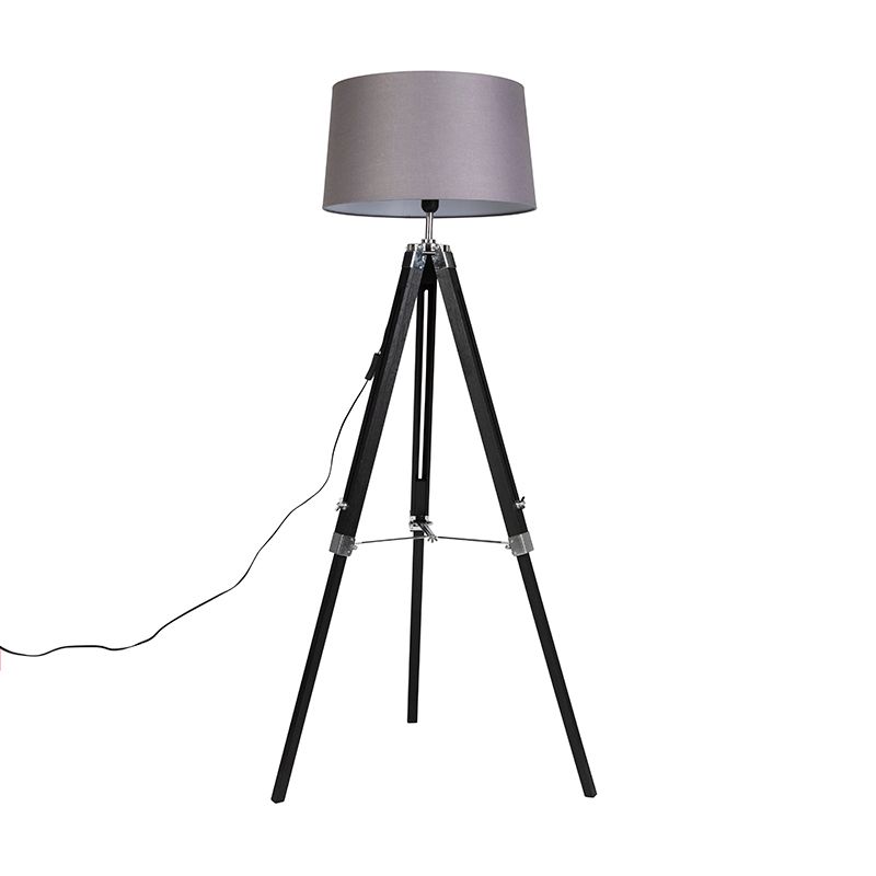 Vloerlamp Tripod zwart met kap 45cm linnen donker grijs