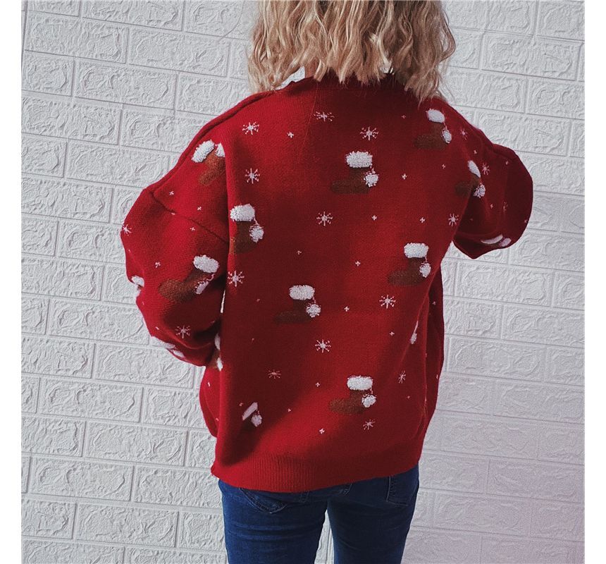Parisocrates - Kerstsok Jacquard Trui met Ronde Hals