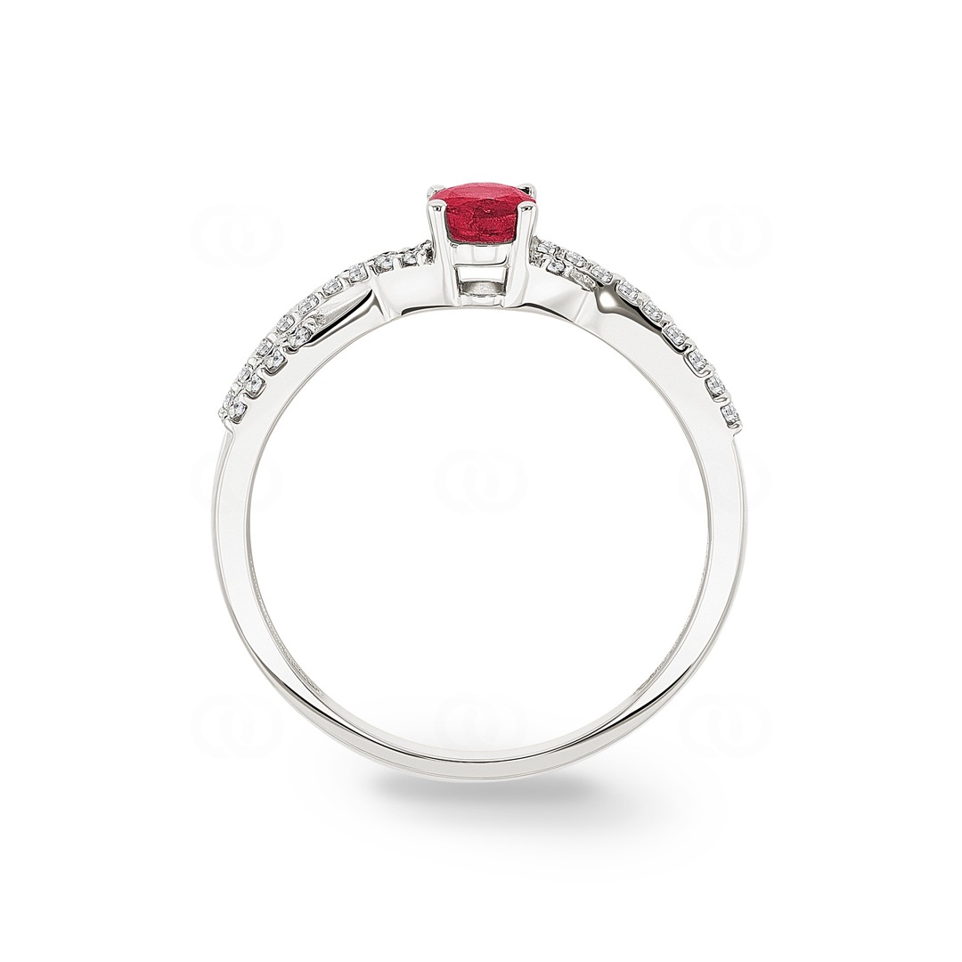 Damenring 750/18 K Weissgold mit Rubin oval und Diamanten 0.13 ct H/si