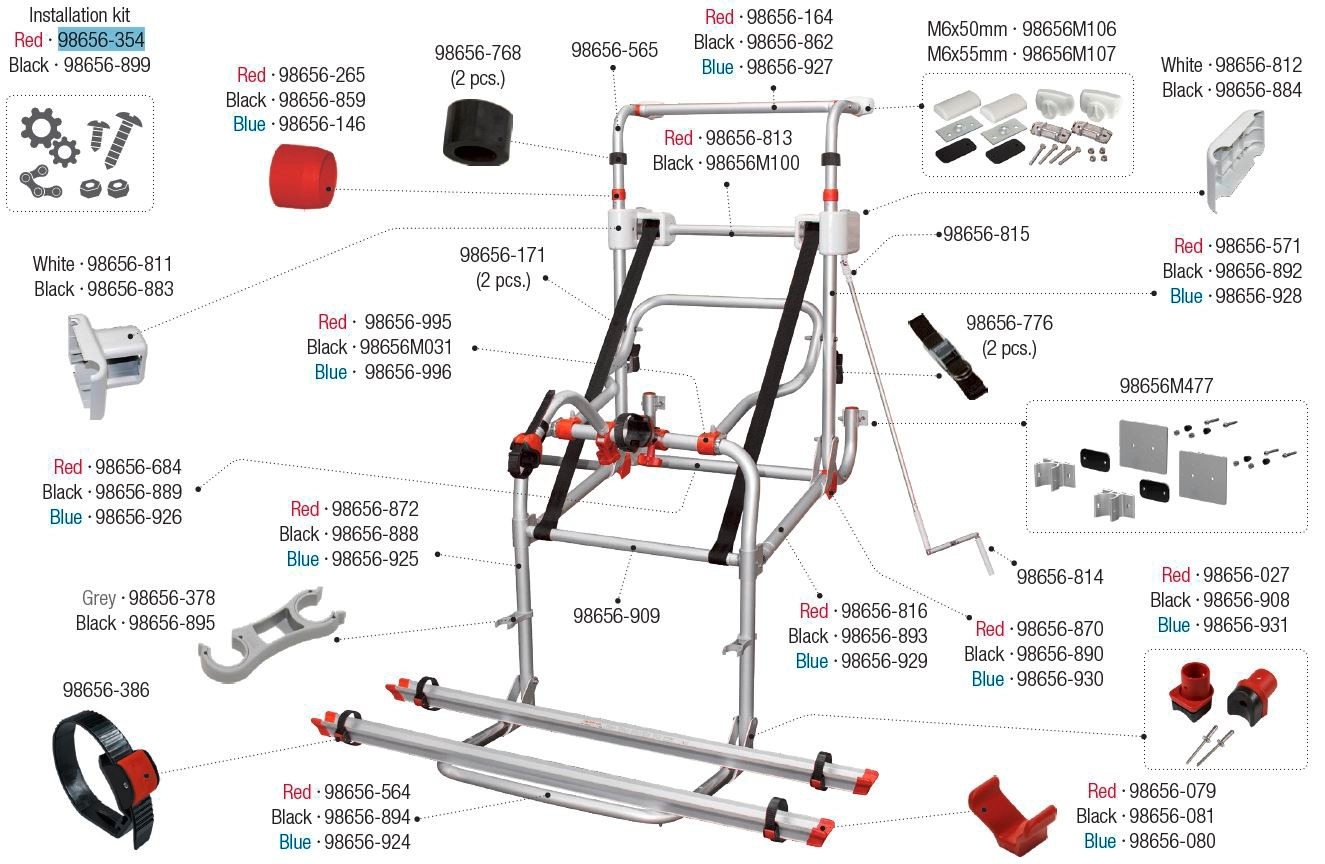 Fiamma Montagesatz passend für Carry Bike Lift 77 / Lift 77 E-Bike - Farbe Rot Fiamma Ersatzteilnummer 98656-354