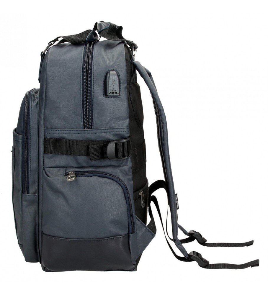 Mochila para laptop Pepe Jeans de 15 polegadas, modelo Hatfield, adaptável, azul marinho.
