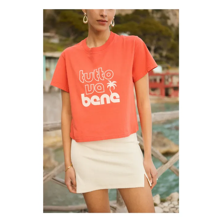 Alma Deia T-shirt Boxy Imprimé Tutto va Bene Coton Bio | Corail