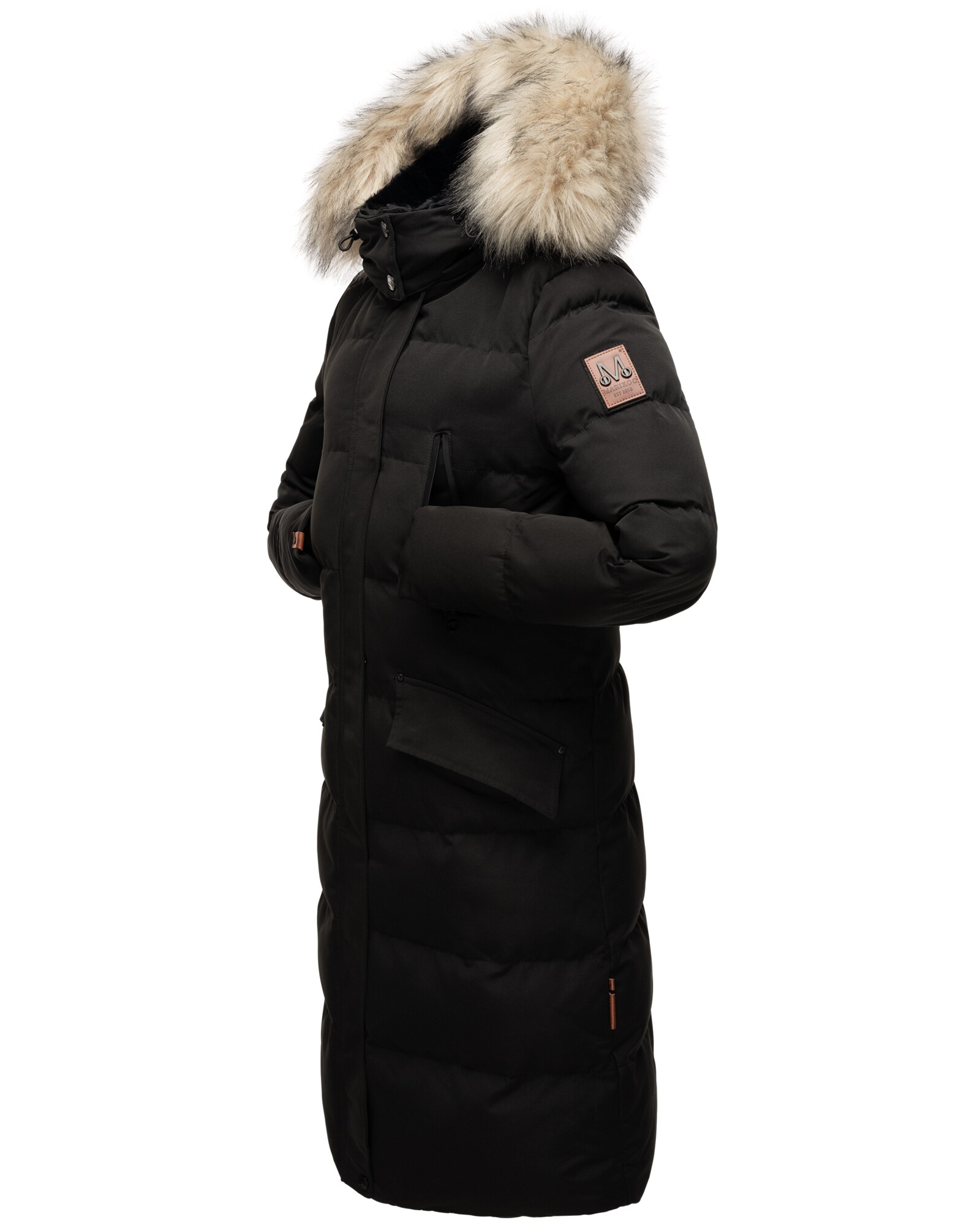 MARIKOO Damen langer Winterjacke Stepp Parka mit abnehmbarer Kapuze Schneesternchen