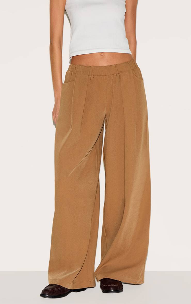 Taupe Pantalon Tailleur À Taille Élastique Détaillée