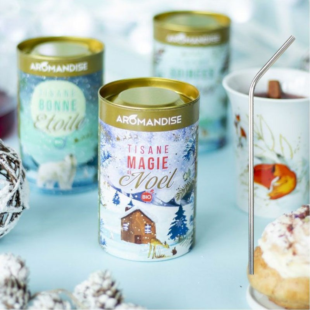 Tisane bio magie de noël + 4 pailles en inox